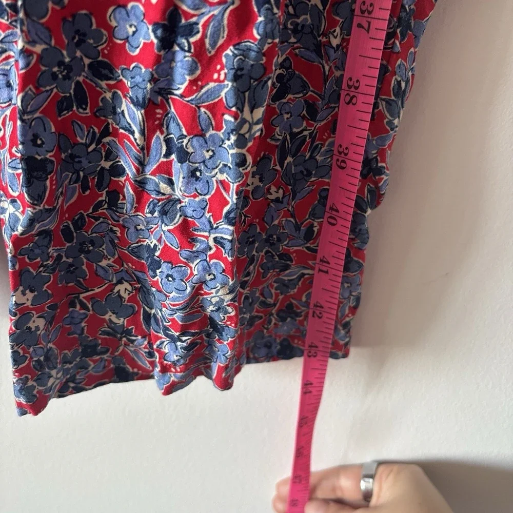 Crewcuts Girls 10 Red Blue Floral Jumpsuit Puff Sleeve Smocked Preppy‎ School